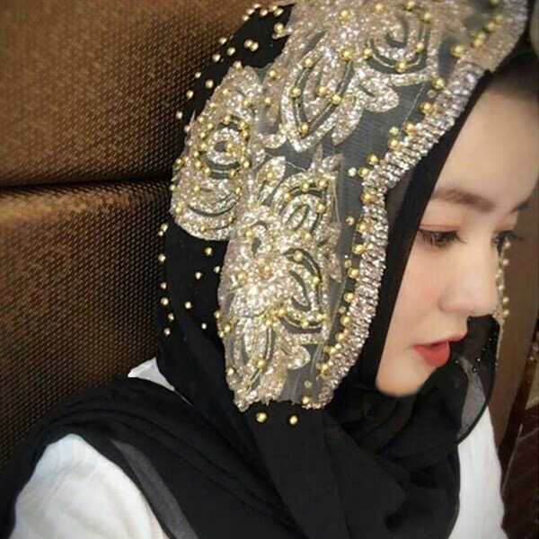 穆斯林雪紡個性釘珠款長頭巾