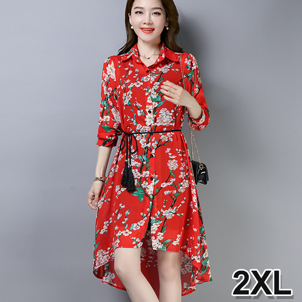 TST137RF-2XL 紅底桃花/2XL