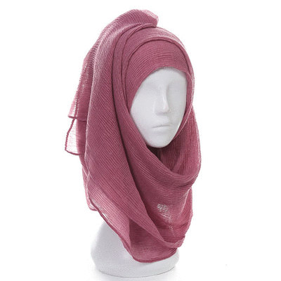 穆斯林純色棉質壓縐長頭巾