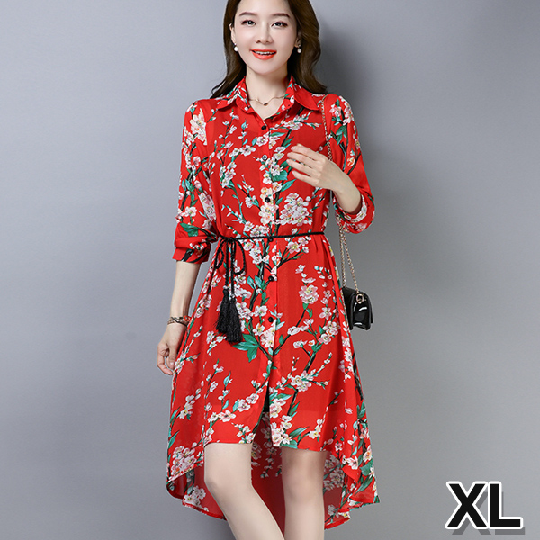 TST137RF-XL 紅底桃花/XL